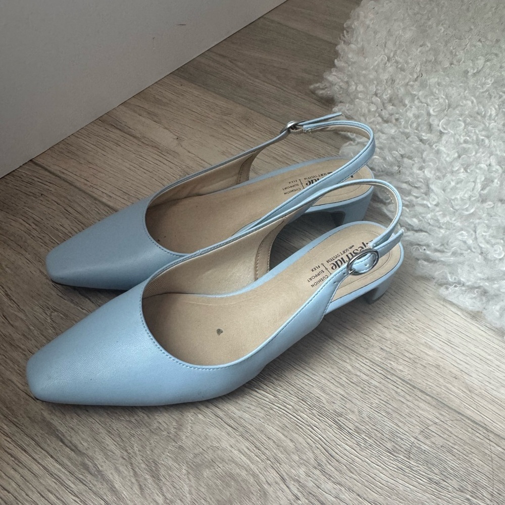 Light Blue Closed Toe Kitten Heels